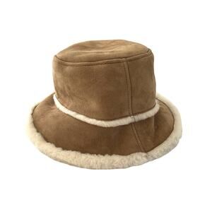 UGG Shearling Sheepskin Bucket Hat Size S/M Tan Brown Unisex